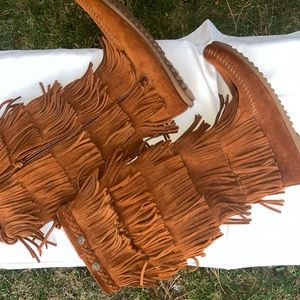 Minnetonka Brown Suede Leather Fringe Boots Size 8